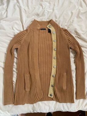 Moda International Camel Ribbed Button Up Cardigan